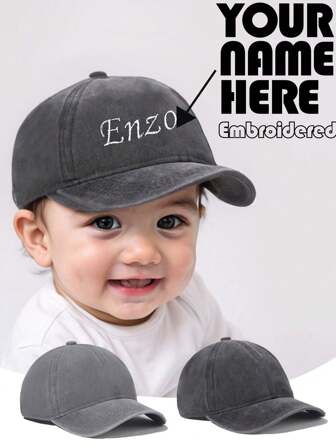 1 pezzo Cappellino di jeans personalizzato per bebè - Cappellino da baseball in cotone con nome ricamato