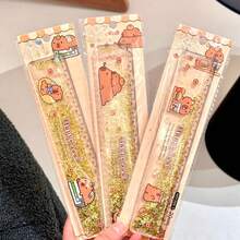 1pc Capybara Liquid Quicksand Folding Ruler, 20cm Student Exam Use Straight Ruler, Stationery, Non-Specified Color,School Supplies,Back To School,Rulers - Clear - View 1