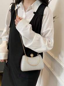 Women's Metal Handbag, Fashionable Shiny Chain Shoulder Party Purse - Silver - View 12