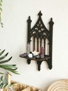 1 件哥特式木质水晶展示架 - 黑色水晶悬浮壁架，怪诞哥特式大教堂拱门祭坛装饰，万圣节巫术房间美学精神装饰，卧室、浴室、客厅、家居装饰、房间装饰、生日毕业墙面装饰礼物