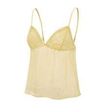 Women's Pleated Camisole Mini Bowknot Front Spaghetti Strap V-Neck Lace Cropped Tops - 黃色 - 查看 9