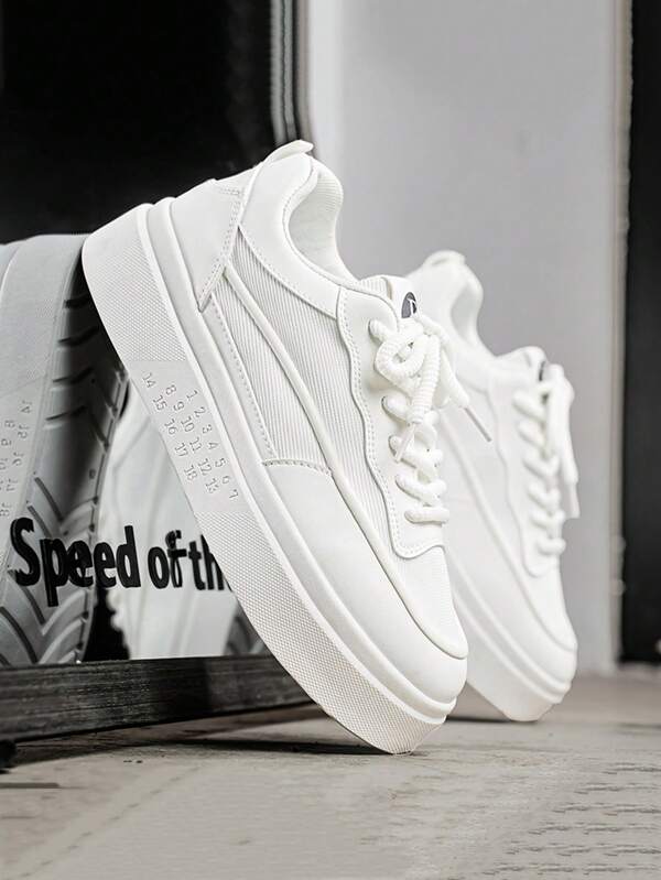 Neue atmungsaktive weiße Sneaker, einfache & bequeme Sportschuhe mit dicker Sohle, vielseitige Nischen Low-Top Modeschuhe