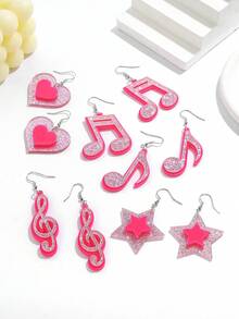 1 Pair Pink Eighth Note & Pentagram Acrylic Dangle Earrings, Shiny Cute Classic Fashion Jewelry For Women - Multicolor - View 3