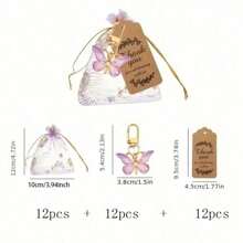 36pcs, Butterfly Keychain Gift Set, 12pcs Acrylic Purple Keychains, 12pcs Brown Cards And 12pcs Organza Drawstring Bags,Gender Reveal Decorations, Perfect For Birthday Decorations, Wedding, Parties,Graduation, The Perfect Gift For Colleagues, Friends, And Family, Back To School Valentine Day Mother's Day Graduation