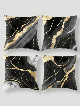 4 fundas decorativas de cojines con patrón de mármol negro y dorado, incluye 4 fundas cuadradas de cojín para sofá, coche, dormitorio, decoración del hogar, sin relleno de cojín