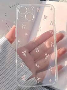 Schleife 1 Stück zierliches, Blümchenes bemaltes, verstärktes stoßfestes transparentes Handyhülle, kompatibel mit iPhone 16/16 Pro/16 Plus/16 Pro Max/15 Pro Max/16E