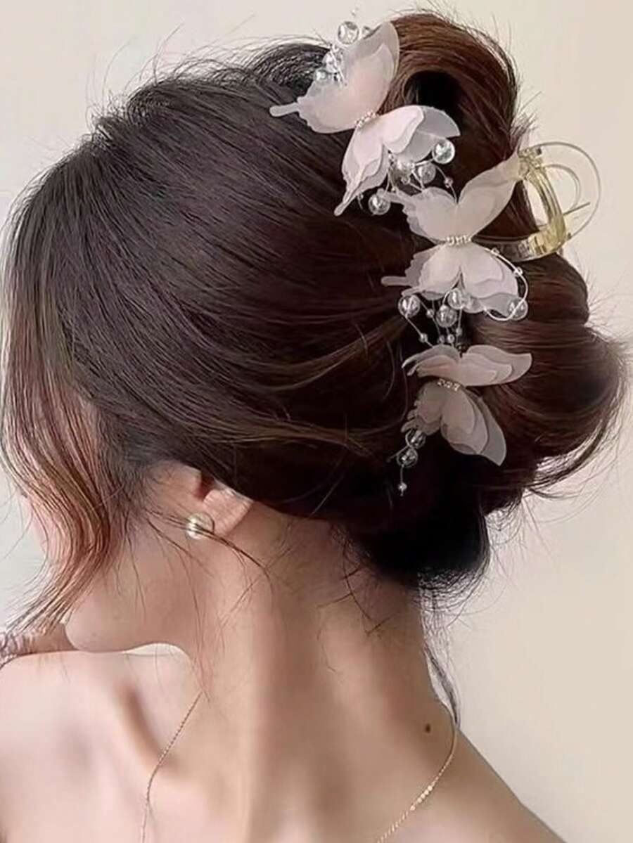1pc Pink Butterfly Large Sweet Hairpin For Updo Hairstyle For Women