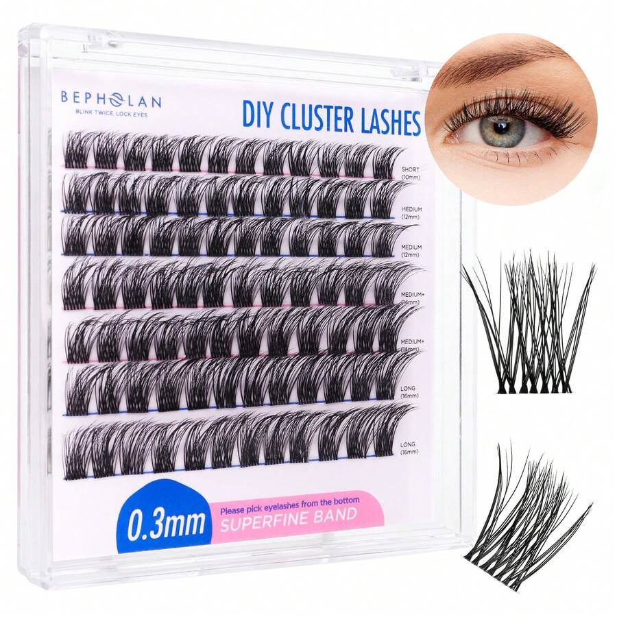 Bepholan Lash Clusters 84pcs DIY Eyelash Extension Lndividual Lashes Natural Lash Clusters Wispy Cluster Lashes Lash Extension Clusters False Mink Lash Cluster Mix Black(C03-84) - Pink - View 1