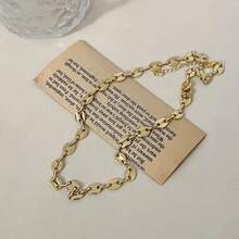 1pc Simple Sweet Chain Necklace, Suitable For Women Daily Wear - Gold - View 3
