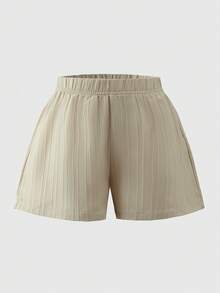 2pcs Girls Pearl Trim Shorts And Camisole Set, Casual Summer Outfit - Beige - View 5