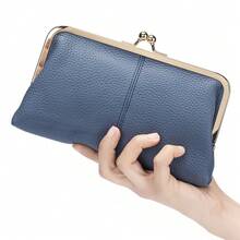 Women's Fashion Wallet, Kiss Lock, Women's Long Wallet, Elegant And Elegant, Genuine Leather Wallet, With Multi-Card Slots, Suitable For Mobile Phone