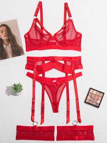 女士性感内衣套装聚拢吊袜带钢托文胸花朵刺绣3件套 - 紅菱網 - 查看 7