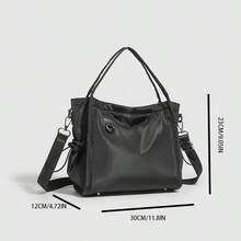 Large Capacity Tote Bag, Lightweight Shoulder Messenger Bag, Fashion Solid Color Handbag For Women, Versatile For Commuting - Black - View 7