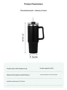 1pc 1200mlCold Drink Cup With Handle And Straw, Stainless Steel Flat Bottom Cup With Handle And Leakproof Design, Outdoor Travel Cup With Carrying Strap And Dustproof Silicone Cap, Reusable Water Bottle With Straw And Lid, Outdoor Camping Insulated Water Bottle, Travel Tumbler - Multicolor - View 6