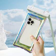 1 pièce Sac de téléphone étanche à l'épreuve des chutes avec airbag laser. Sac de téléphone étanche pour la plongée, la natation et les activités de plein air. Étui de téléphone tactile transparent. Accessoires de plage, accessoires de voyage, essentiels de plage, flotteur de piscine