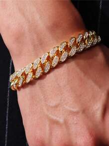 1 Piece Punk Hip Hops Thick Link Chain Bracelet Bling CZ Zirconia Crystal Cuban Chain Bracelet For Women Men Daily Wear