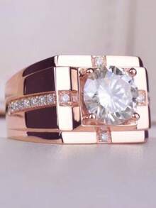 1pc Elegant Luxury Cubic Zirconia Ring For Men, Copper Fashion Cocktail Party Jewelry Gift For Weddings Engagements Valentine's Day, Father's Day, Multi-Color Options