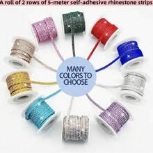 5m Self-Adhesive Rhinestone Tassel Trim - 2 Rows, Solid Color, Suitable For Car Decor, Parties, Birthdays, Weddings, Clothing, Shoes, Hats, Crafts - Thematic Stickers, Best For Christmas