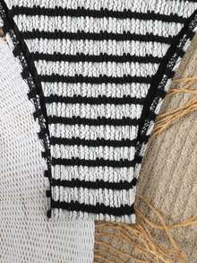 Ladies Summer Beach Striped Lace Up Bikini Bottoms, Hot Selling Swimsuits In Europe And America Vacation - Black and White - View 3