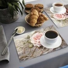 1pc/4pcs/6pcs Beautiful Flower Pattern Linen Table Placemats, Suitable For Dining Table, Seasons All Year Round, Modern Washable Placemats For Room Decor, Table Runners, Coasters, Kitchen Dining Table Mats, Party Decorations, Home Decor, Perfect Gift