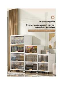 1pc Flip Cover Multi-Purpose Transparent Plastic Storage Cabinet, Organizer Box For Snacks, Underwear, Household Items