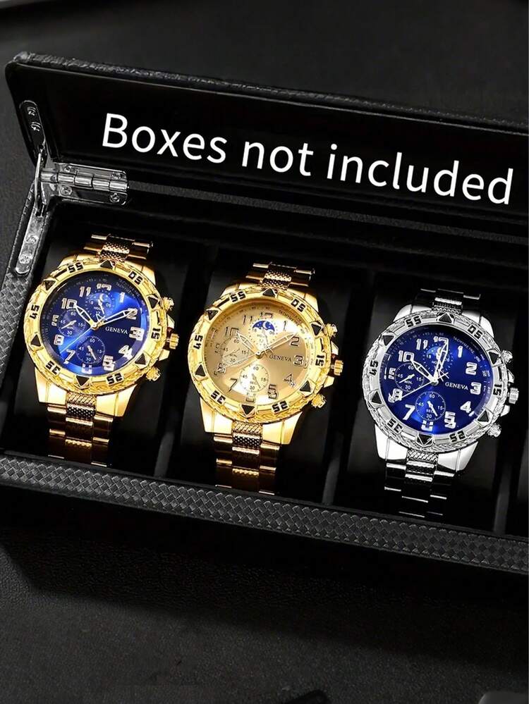 Montre haut de gamme pour homme à grand cadran 3 yeux avec bracelet en acier et verre saphir bleu, cadran rond - Multicolore - Voir 8