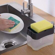 1 Set Soap Dispenser With Sponge Holder - Plastic Kitchen Sink Dish Soap Pump Dispenser With Sponge Holder, No Electricity Needed - Includes 1 Dispenser, 1 Sponge Holder And 1 Sponge (Random Color) Home Bathroom Decor Bathroom Accessories Bathroom Organizer Fall Decor Back To School Storage