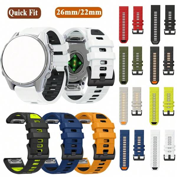 Quick Release 22mm 26mm Soft And Comfortable Silicone Strap For Garmin Fenix 8 47mm 51mm E 47mm Two Tone Strap For Garmin Instinct3/E (45mm) Instinct3 (50mm) Instinct2/2X/Crossover Sports Breathable Strap For Garmin Enduro 2/3 Descent MK1/2 MK2i/3i Smart Watch Accessories For Garmin Tactix 8 7 7 Pro Delta Bravo Bracelet Easy, Fast, And Versatile For Men