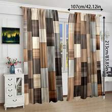 2pcs Vintage Wood Grain Pattern Digital Print Window Curtain, Rod Pocket Design For Easy Hanging, Privacy Protection Curtain Suitable For Bedroom, Living Room, Kitchen, Study, Dining Room, Dorm Rooms - Multicolor - View 5