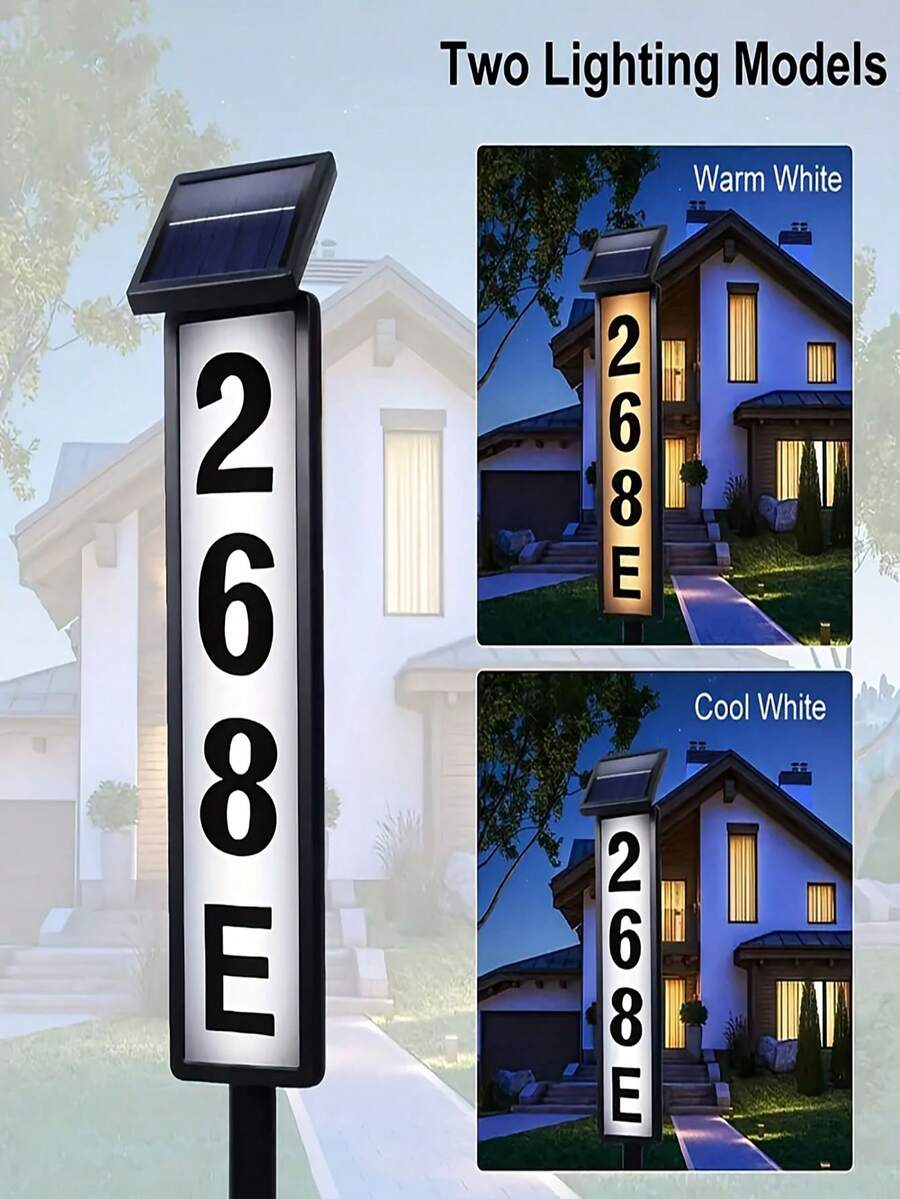 Solar-Powered Courtyard House Number Plate, Ground-Mounted Lawn Lamp House Number Plate Lamp. It Has A Waterproof Function, With A Capacity Of 1200 Milliamps. It Is Easy To Install And Has An Intelligent Light Sensing Function. Equipped With LED Lights, It Provides A Clear And Eye-Catching Navigation At Night. It Is Suitable For Courtyards, Villas, Gardens And Paths.