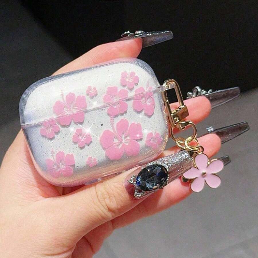 Flower Pink Floral Case, Compatible With AirPods 1/2, Protective Cover Compatible With Airpods 3/Pro/Pro2, Girlfriend/Boyfriend Gift - Pink - View 1