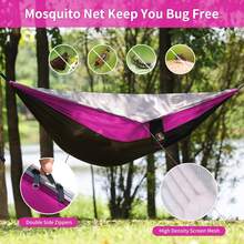 Hamaca de camping, hamacas portátiles con mosquitero, hamaca de paracaídas de nailon ligera con correas de árbol de 10 pies, artículos de camping imprescindibles para viajes, senderismo, mochilero, - NEGRO&Rosado - Ver 8