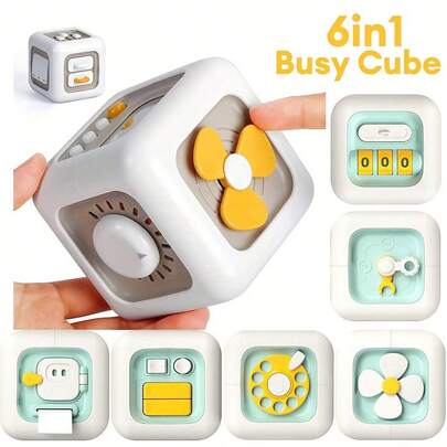 6-In-1 Busy Cube Toy, Suitable For Teens And Youth - Improves Fine Motor Skills And Early Learning Abilities, White With Yellow Accents, Made In China, Teen Toy