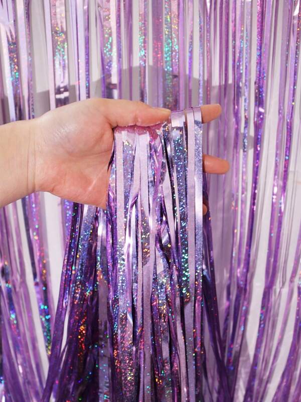 1pc Fashionable Light Purple Laser Rain Curtain Decorations For Party