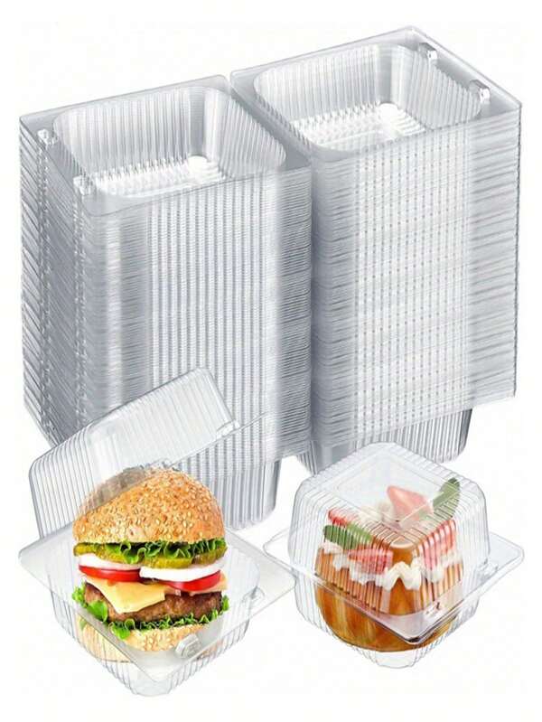5/20/50 unidades Cajas de plástico cuadradas transparentes, con tapas abisagradas, contenedores desechables para llevar de postres, tartas, galletas, pasta, sándwiches, uso en fiestas, decoraciones de cumpleaños