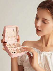 1pc Jewelry Storage Box, Portable Makeup Organizer Box For Necklace, Ring, Lipstick, Brush, Eyeshadow Palette, Cosmetics, Skincare, Nail Polish, Perfume, Stationery And Digital Accessories