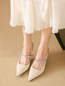 Tacones altos de mujer, tacones altos puntiagudos, tacón abierto, a la moda y versátiles - Beis - Ver 2