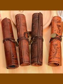 A Unique Map, Nostalgic Retro Pencil Case, Large Capacity Pencil Case, Portable Printed Buckle Pencil Case, PU Leather, Suitable For Cosmetics, Brushes And School Supplies, Cute Simple Creative Map Leather Pencil Case