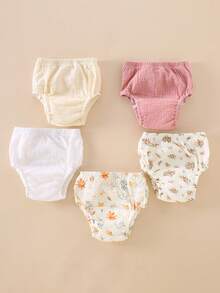 5 件/套可重复使用的婴儿如厕训练布尿布，纯棉柔软透气防漏新生儿男孩女孩礼物，精致印花图案适合每个宝宝