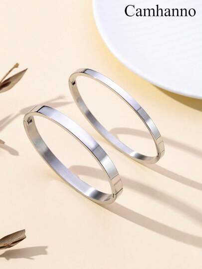 Camhanno 2入組時尚極簡不銹鋼手環適合女士男士適用於約會禮物