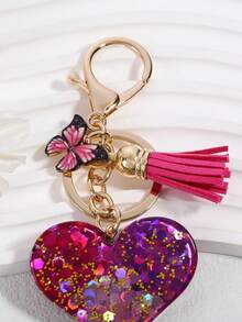 1 件时尚亮片心形蝴蝶流苏钥匙扣汽车配件包包饰品学院风可爱哥特风 Y2K