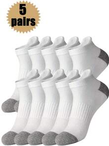 20/10/5/1 Pairs Plain Color Contrast Thick Sports Ankle Socks, Outdoor Running Fitness Sweat-Absorbent Breathable Low-Cut Socks - Multicolor - View 37