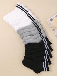 15 Pairs Kids' Socks - Classic Black White Gray Striped Crew Socks For Boys & Girls, Soft Comfortable School Socks, Teen Athletic Socks For Sports, Daily Wear, Back To School Essentials , Organic, Boneless Socks Quarter Socks - Multicolor - View 1