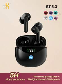 D8 Wireless Earbuds, 5.3 Headphones HiFi Stereo, 5H Playtime In-Ear Earbud, Earbuds With LED Power Display, Earphones Sport Headset Compatible With Android Cell Phone Sports Workout
