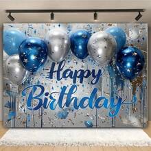 Sparkling Blue And Silver Birthday Background - Elastic Party Decorations, Made Of Polyester, Available In Various Sizes