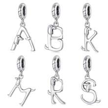 1 PC 925 Sterling Silver Cute Dachshund Shaped Letter Charm Pendant For Charm Bracelet, Alphabet Initial Beads Jewelry