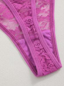 1 pieza Tanga sexy de mujer con cintura baja y diseño floral de encaje