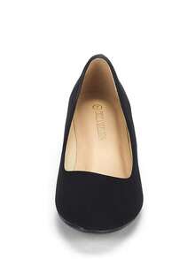 Women's Mid Wedge Heel Pumps Closed Toe Slip-On Elegant Comfortable Casual Shoes - 黑色/麂皮 - 查看 7