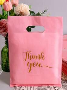 50/100PcsBlack White Pink Thank You Gift Bag Birthday Party Wedding Portable Gift Packaging Plastic Bags With Handle For Party, Birthday, Wedding, - Multicolor - View 2