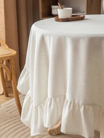 1st Vintage Farmhouse Style Vit volangkantsduk, fyrkantig, polyestertyg, lämplig för restauranger, kök, soffbord, bröllop, dekoration